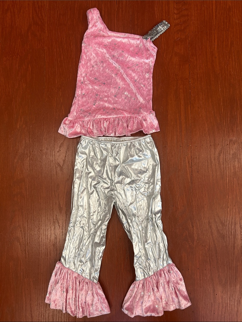 Girls Pink Velvet and Silver Metallic Dance Costume Set
